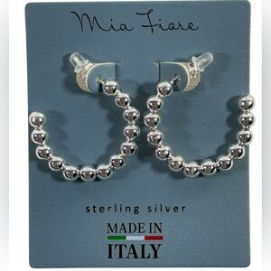 NIB Mia Fiore Sterling Silver Beaded Hoop post back Earrings